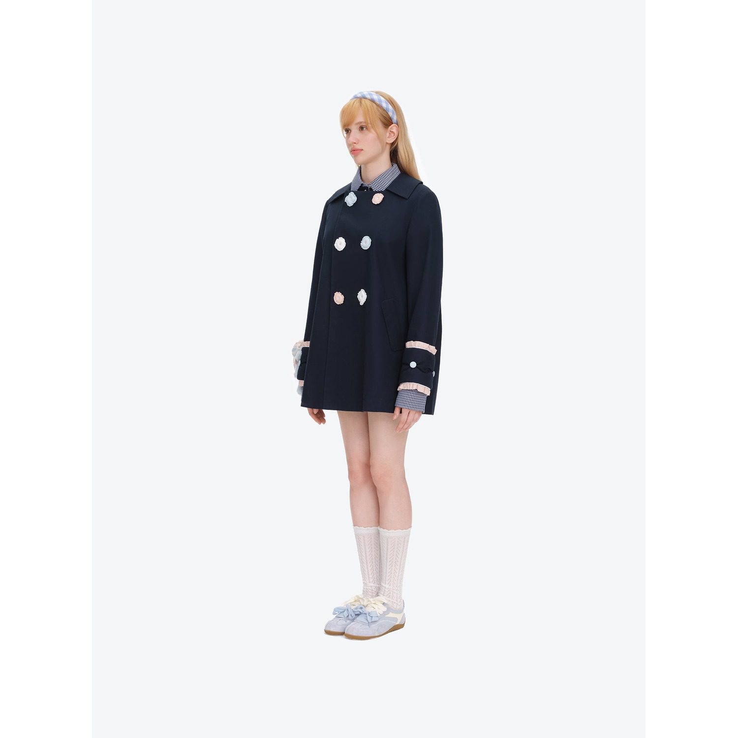 13DE MARZO Nighty Night Bear Trench Dress Navy Blue - Image 3