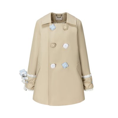 13DE MARZO Nighty Night Bear Trench Dress Khaki