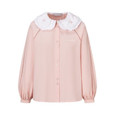 13DE MARZO Nighty Night Bear Double Collar Shirt Pink