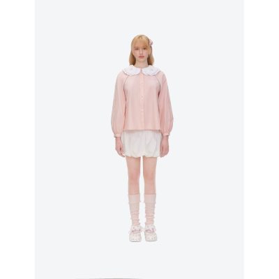13DE MARZO Nighty Night Bear Double Collar Shirt Pink