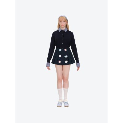 13DE MARZO Nighty Night Bear Pleated Skort Navy Blue