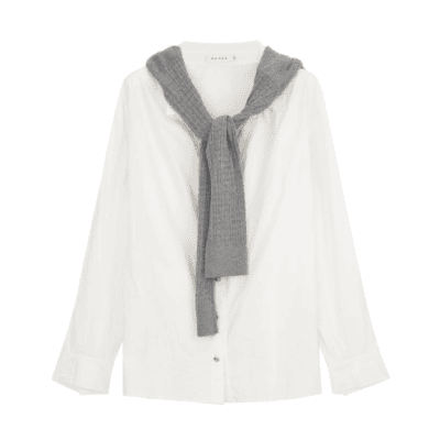 REVAN Detachable Knit Scarf Long Sleeve Shirt White