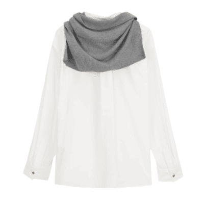 REVAN Detachable Knit Scarf Long Sleeve Shirt White