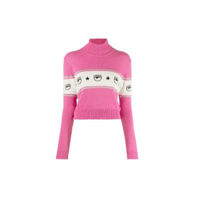 Chiara Ferragni intarsia-knit roll-neck jumper rose pink