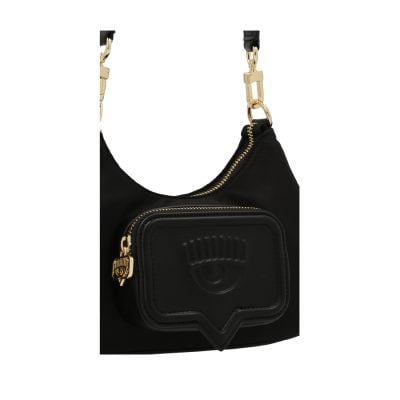 Chiara Ferragni Vicky Eyelike-Pocket Zipped Shoulder Bag Black