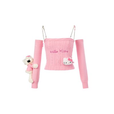 13De Marzo X Hello Kitty Bear Knit Camisole Top Pink