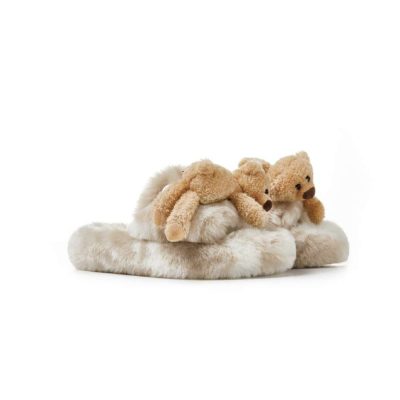 13De Marzo Plush Bear Furry Slipper Khaki