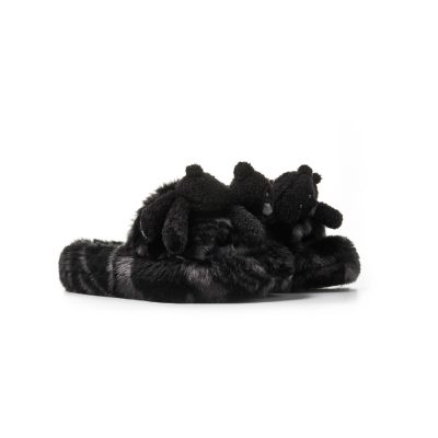 13De Marzo Plush Bear Furry Slipper Black