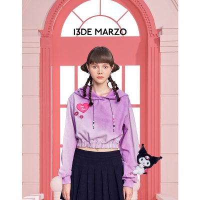 13De Marzo X Kuromi Bear String Washed Hoodie Purple