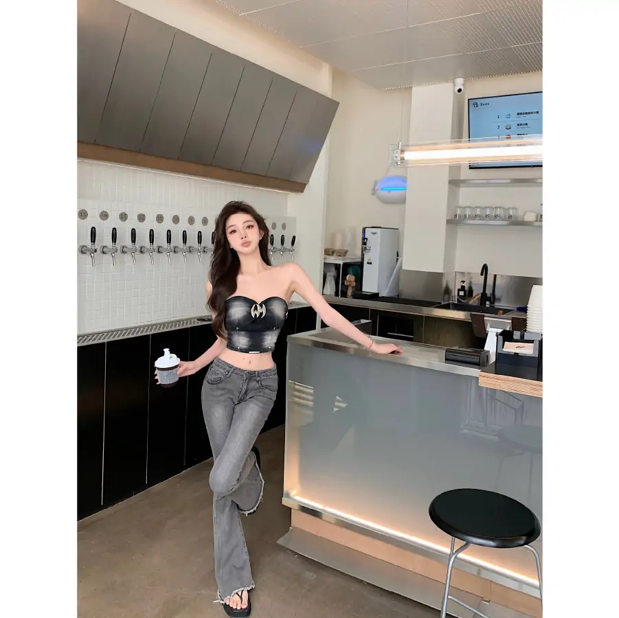 Weird Market Metal Logo Vest Tube Top Washed Black - Image 5