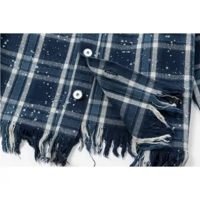 Charlie Luciano Snow White Print Retro Style Plaid Shirt Blue - Image 5