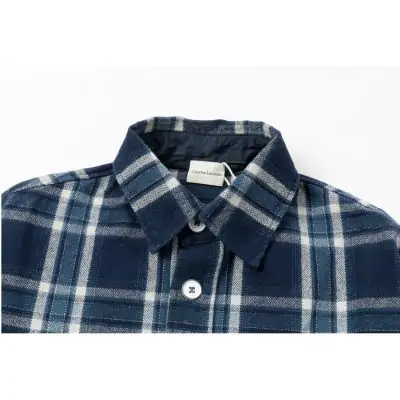 Charlie Luciano Snow White Print Retro Style Plaid Shirt Blue - Image 4