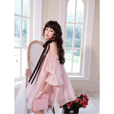 Guo Jingyi Pink Satin Off-Shoulder Tie Dress - Image 6
