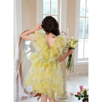 Guo Jingyi Emerald Enchantment Ruffle High-Waist Puff Tulle Dress - Image 2