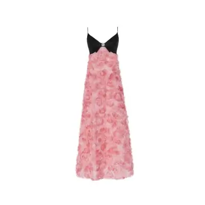 Guo Jingyi Black Pink Rose Backless Spaghetti Strap Maxi Dress - Image 7