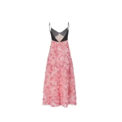 Guo Jingyi Black Pink Rose Backless Spaghetti Strap Maxi Dress - Image 8