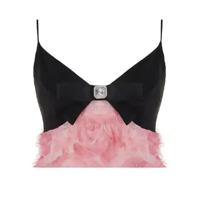 Guo Jingyi Black Pink Rose Backless Spaghetti Strap Maxi Dress - Image 9