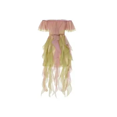 Guo Jingyi Oil Painting Ruffle Tassel Flutter One Shoulder Dress - Image 9