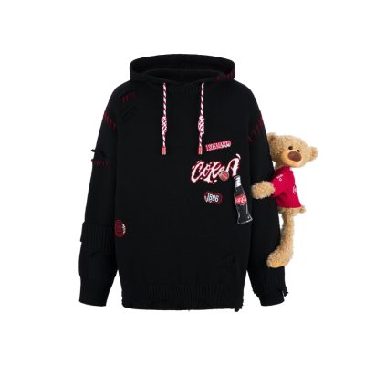 13De Marzo X Coca-Cola Bear Destroyed Knit Hoodie Black