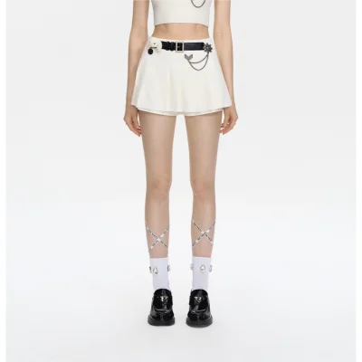 13De Marzo Badge Punk Knit Skirt Shorts White