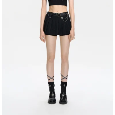 13De Marzo Badge Punk Knit Skirt Shorts Black