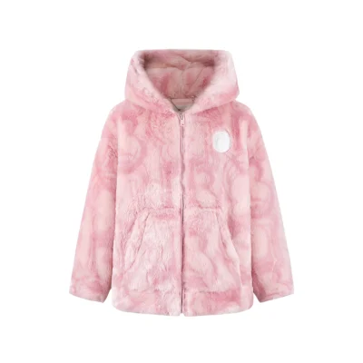 13De Marzo Artificial Fur Logo Hooded Coat Pink