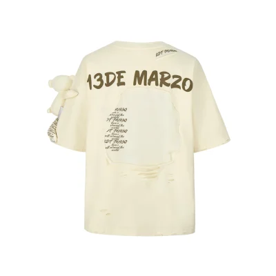 13De Marzo Destroyed Back Logo T-Shirt Beige