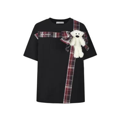 13De Marzo Plush Bear Bow Tie T-Shirt Black