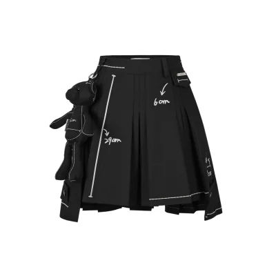 13De Marzo Plush Bear Sketch Line Skirt Black