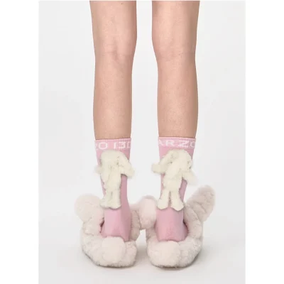 13De Marzo Versatile Calf-Length Sock Gift Box with Detachable Layered Socks Khaki+Pink