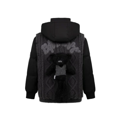 13De Marzo Bear Weave Knit Patch Down Jacket Black