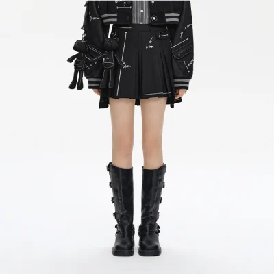 13De Marzo Plush Bear Sketch Line Skirt Black