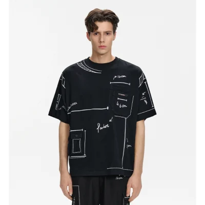 13De Marzo Sketch Line Pocket T-Shirt Black