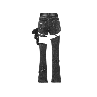 13DE MARZO Multi Belt Bear Split Jeans Black