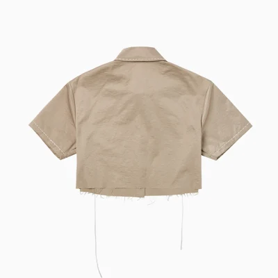 Charlie Luciano Cropped Shirt with Logo Collar Khaki