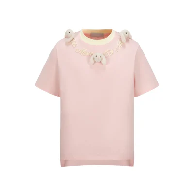 13DE MARZO Doozoo Collar Embroidered Logo T-Shirt Pink