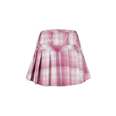 13DE MARZO Low Belt Plaid Skirt Pink