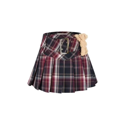 13DE MARZO Low Belt Plaid Skirt Black