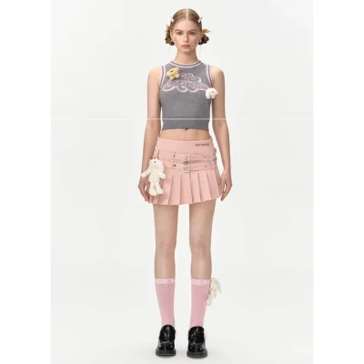 13DE MARZO Doozoo Belt Skirt Pink