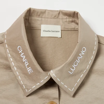 Charlie Luciano Cropped Shirt with Logo Collar Khaki - Image 4