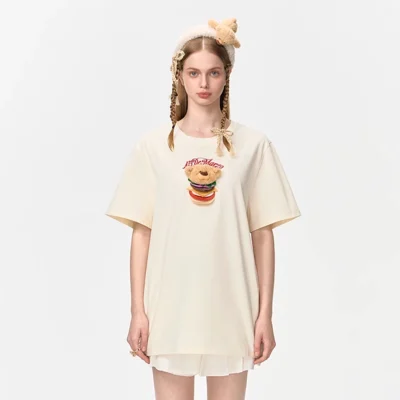 13DE MARZO Layered Hamburger T-Shirt Beige