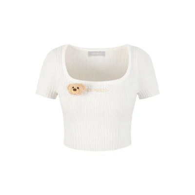 13DE MARZO Basic Square Neck Slim-Fit Top White