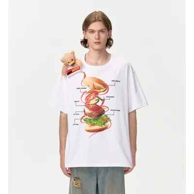 13DE MARZO Bear Hamburger Ingredient T-shirt White