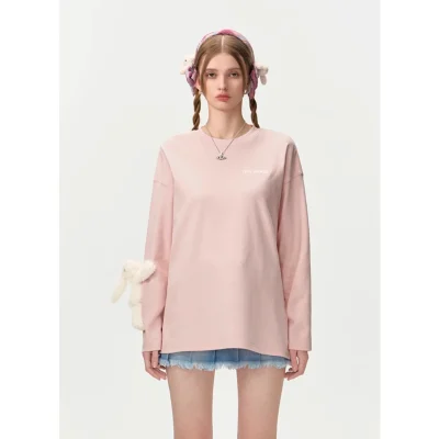 13DE MARZO Bear Basic Long Sleeve T-Shirt Pink