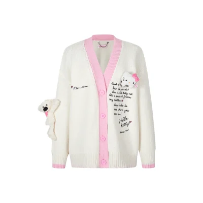 13DE MARZO Hello Kitty Bear Suture Cardigan White