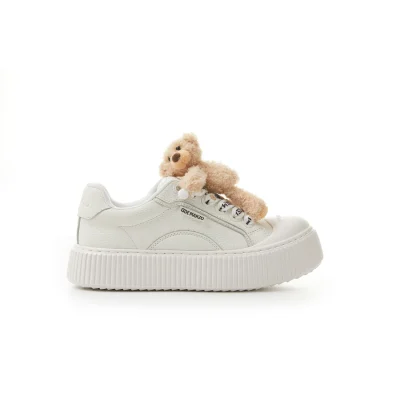 13DE MARZO Bear Logo Lace Platform Shoes White