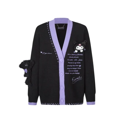 13DE MARZO Kuromi Bear Suture Cardigan Black