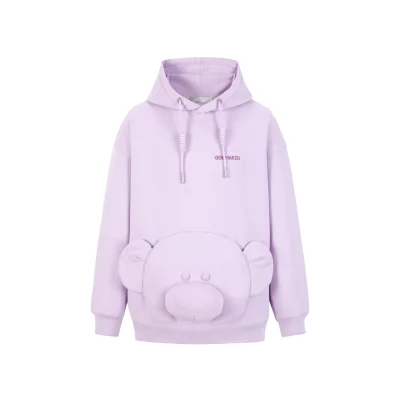 13DE MARZO Bear Embossment Pocket Hoodie Purple