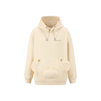 13DE MARZO Bear Embossment Pocket Hoodie Yellow