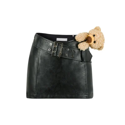 13DE MARZO Bear Leather Bodycon Skirt Black